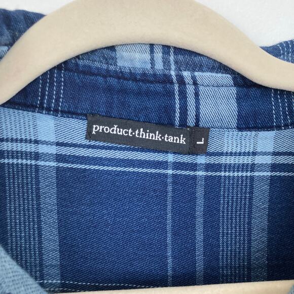 Product Think Tank Mens L Indigo Blue Plaid Flannel Sustainable Work Shirt Chore - Picture 4 of 10